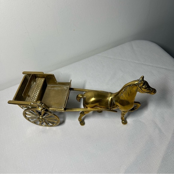 Vintage Decorative Solid Brass Horse & Cart - Working Wheels Figurine Antique - Picture 4 of 9
